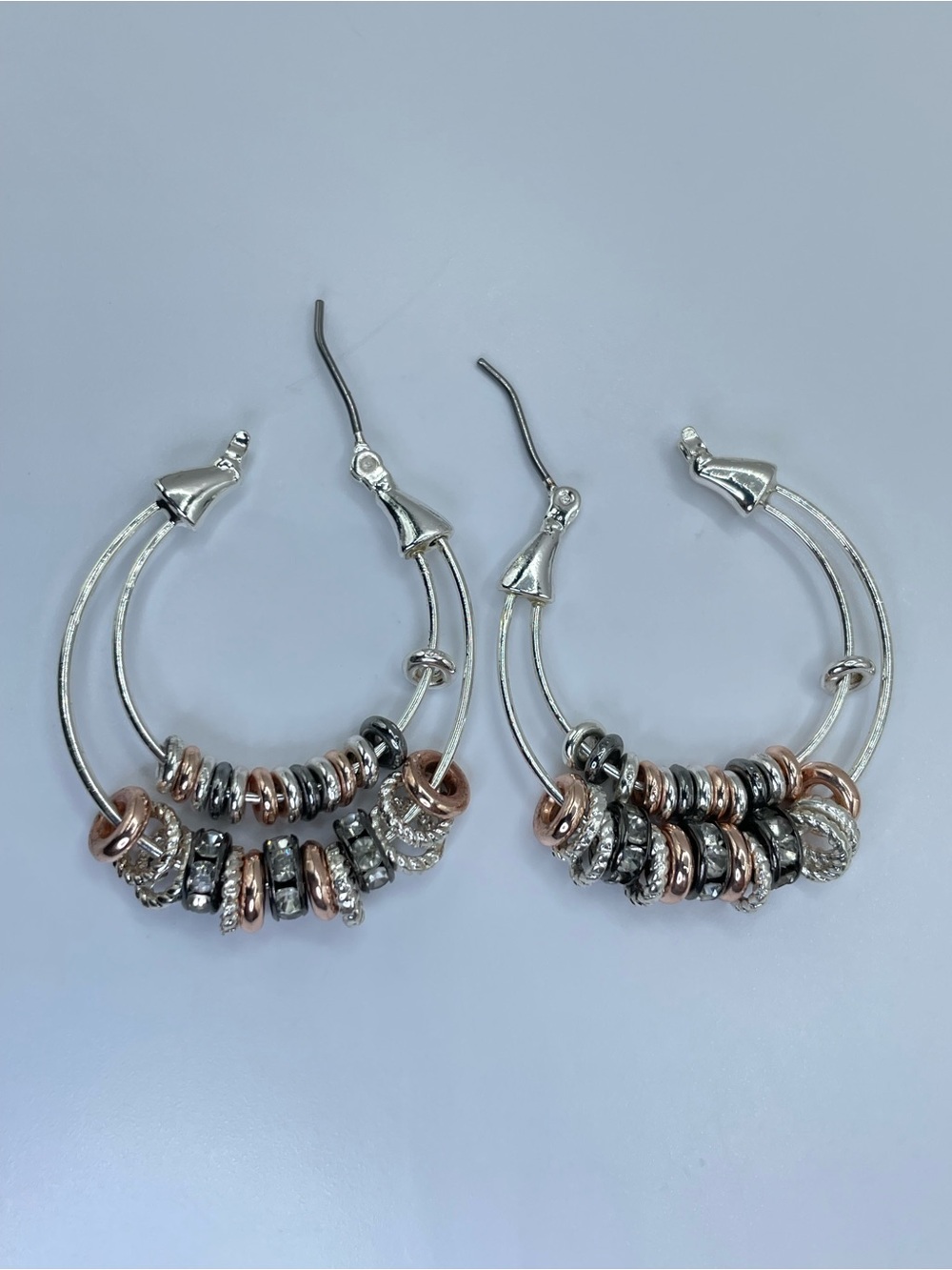 Silver Rose Gold Crystal Double Hoop Earrings Rhinestone Beaded Statement
